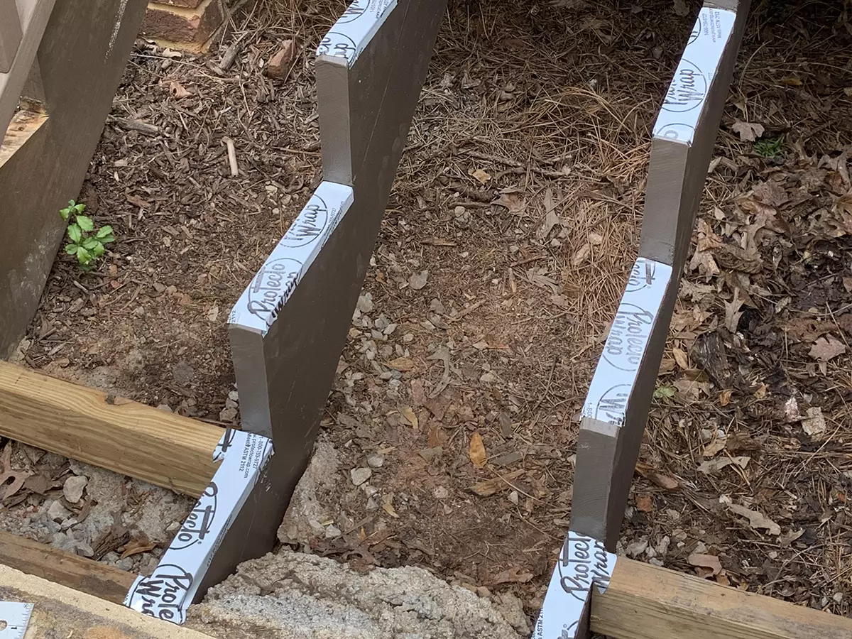 New wood stair strings and stair piece added to a home entrance in Tennessee