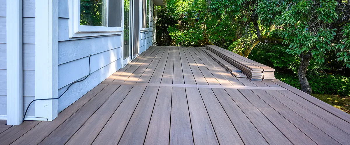 A composite deck with extra boards left aside