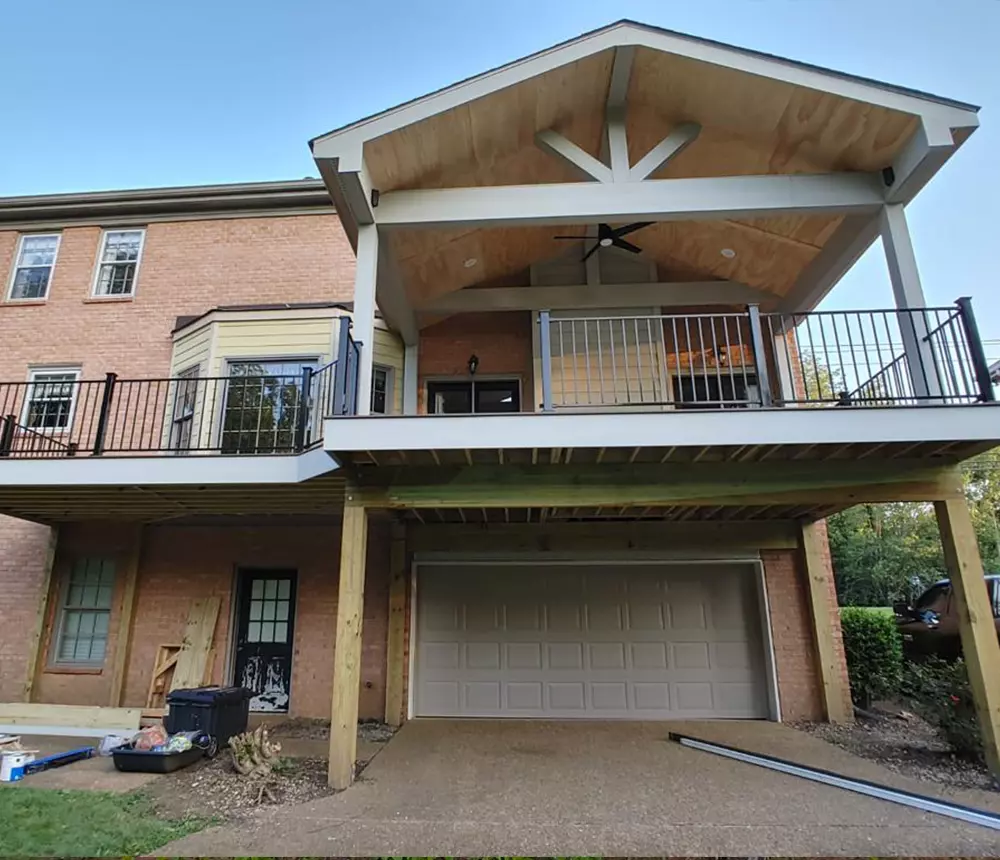 High deck above garage in a home in Tennessee