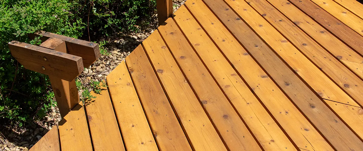Cedar decking boards on a freestanding deck