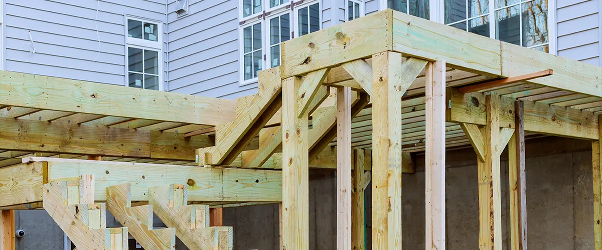 A pressure treated frame with two levels as a frame for composite decking