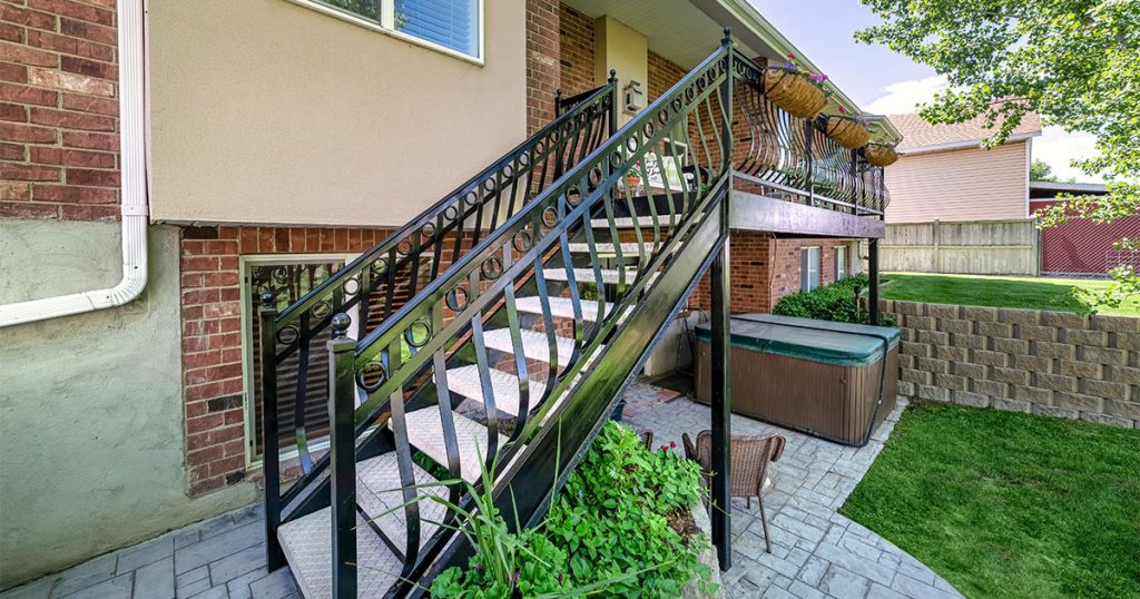 A metal deck frame and metal railing