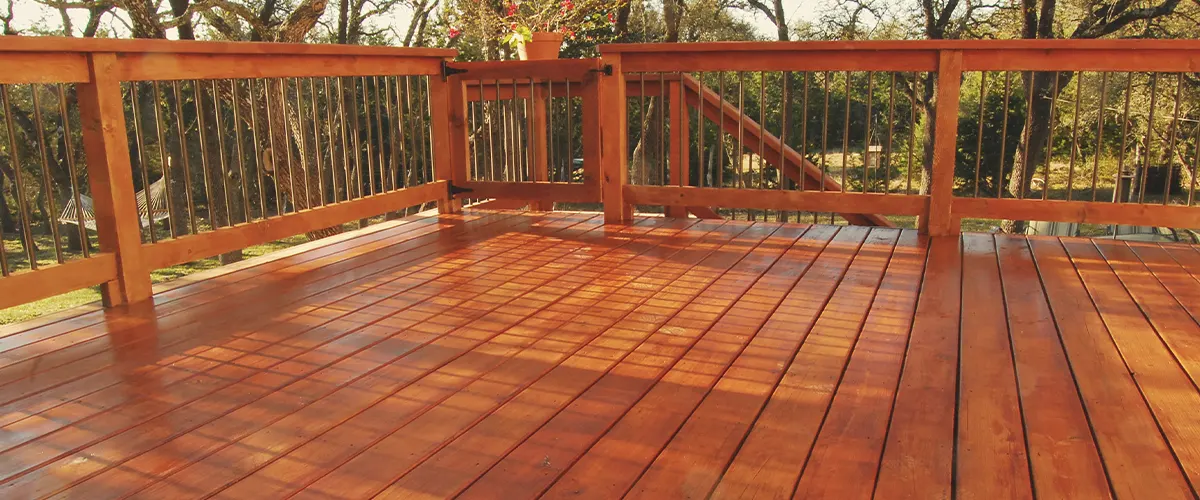 Redwood decking boards with redwood railing