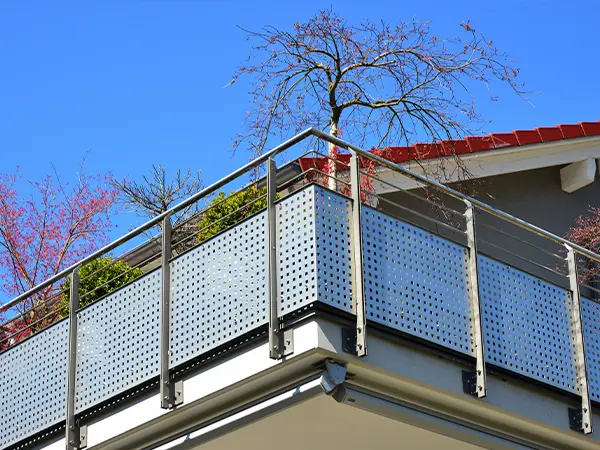 A steel railing for an elevated deck