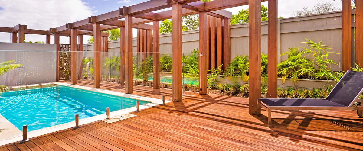 A redwood pool deck