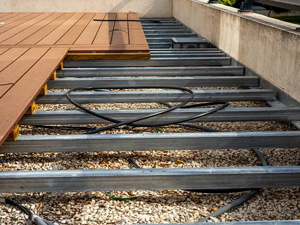 A steel deck frame with composite decking