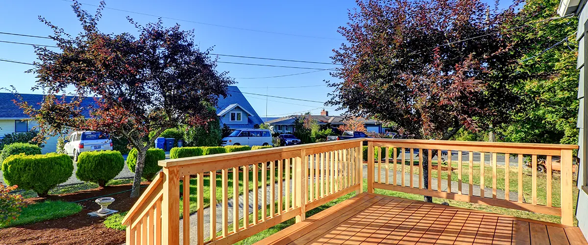 deck with wood railings