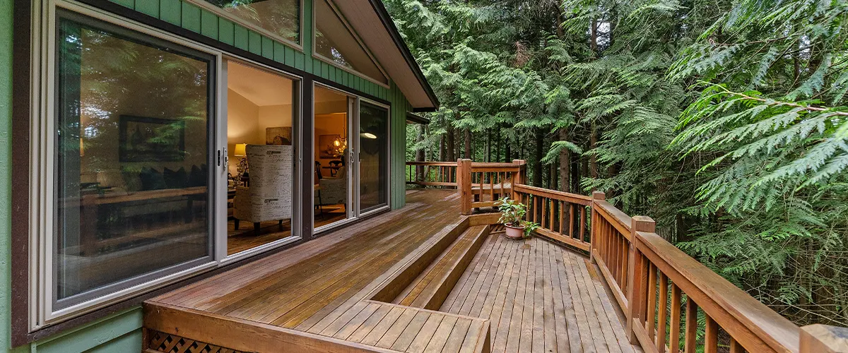 amazing wood deck attached to home near forest