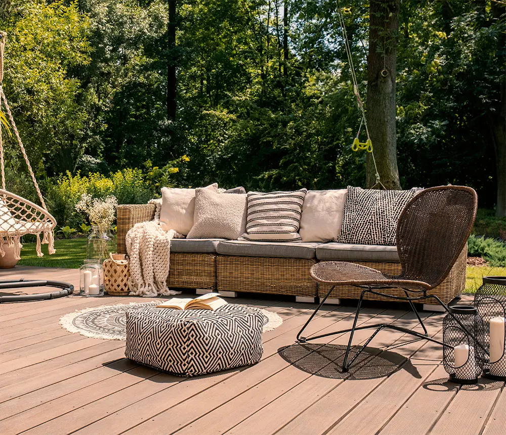 Composite decking with upscale outdoor furniture