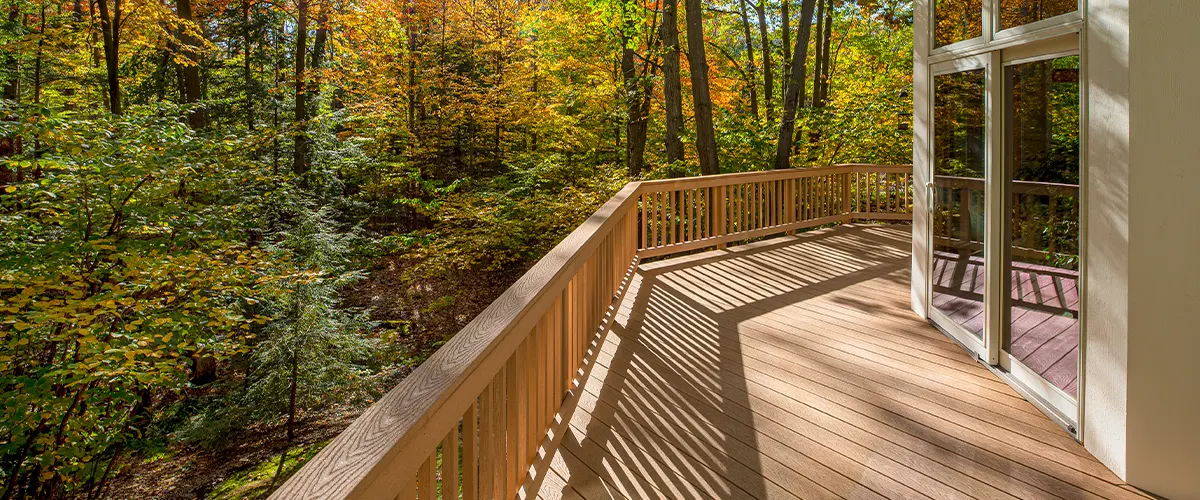 deck with wood railings