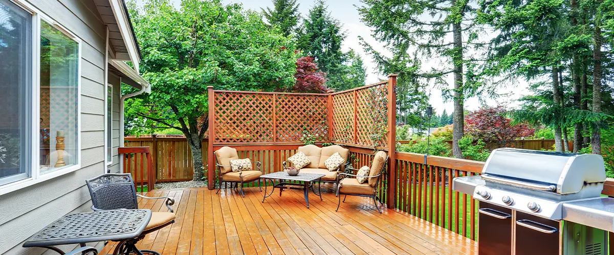 wood deck with patio furniture