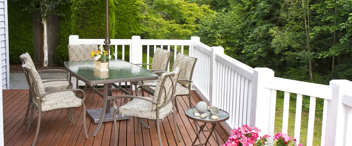 wood deck with white railings