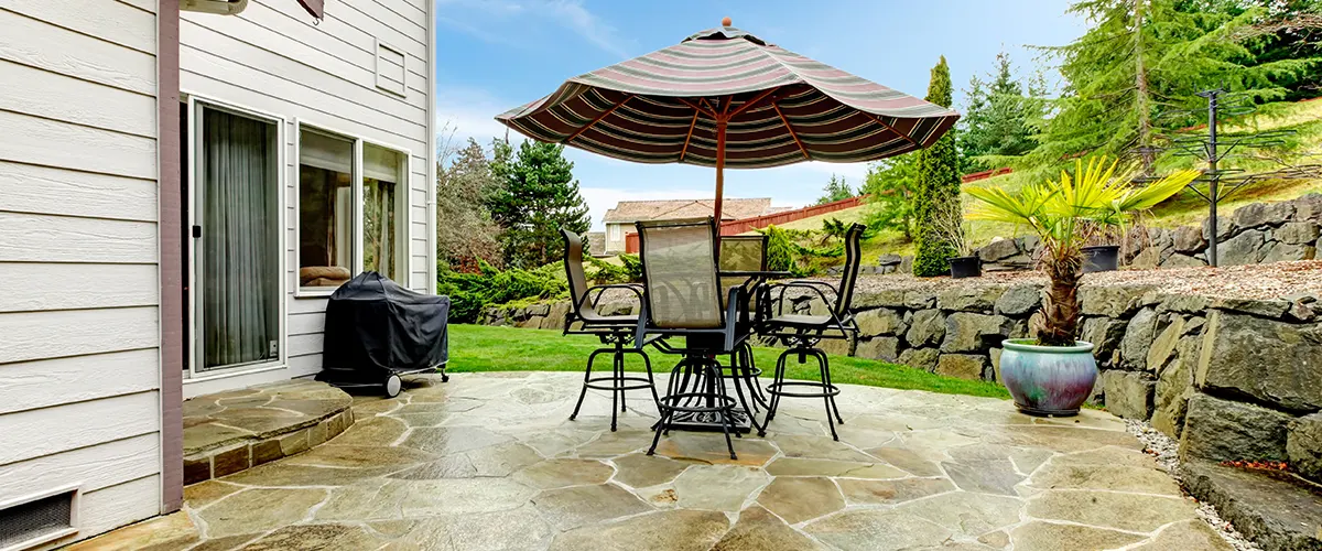 stone deck with furniture