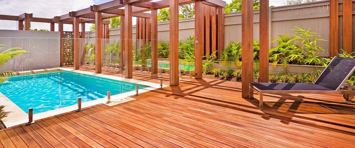 wood deck near pool