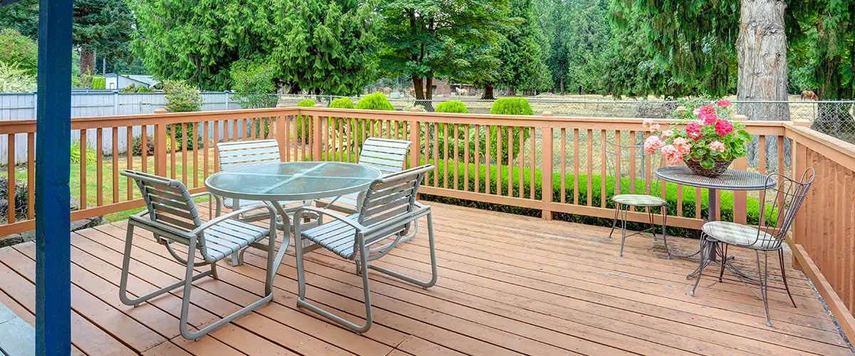 wood deck with large railing