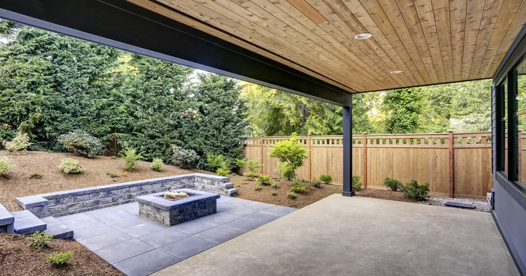 Large patio under a deck