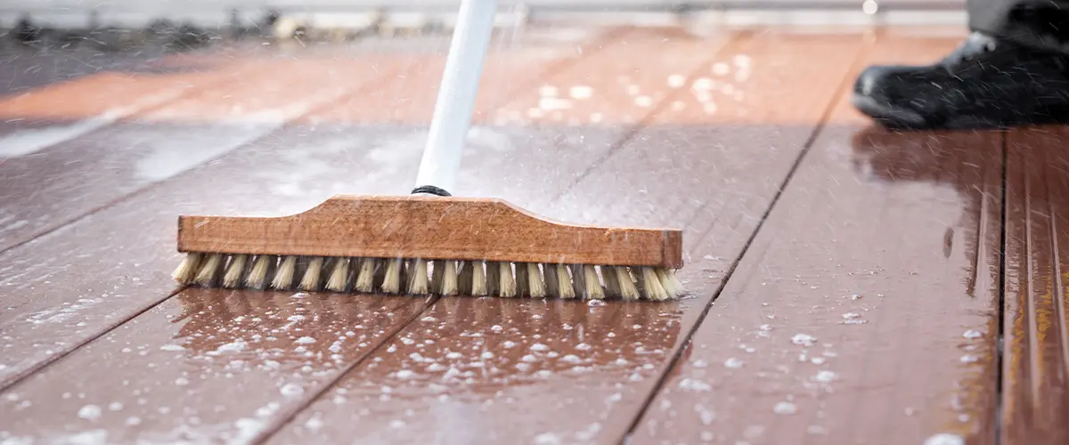 Cleaning composite decking with a soft brush