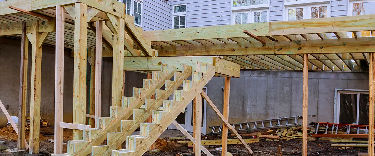 Deck frame for a two level structure