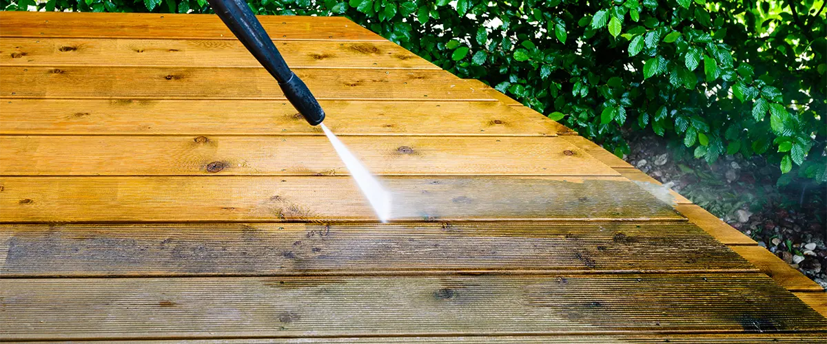 Pressure washing a deck