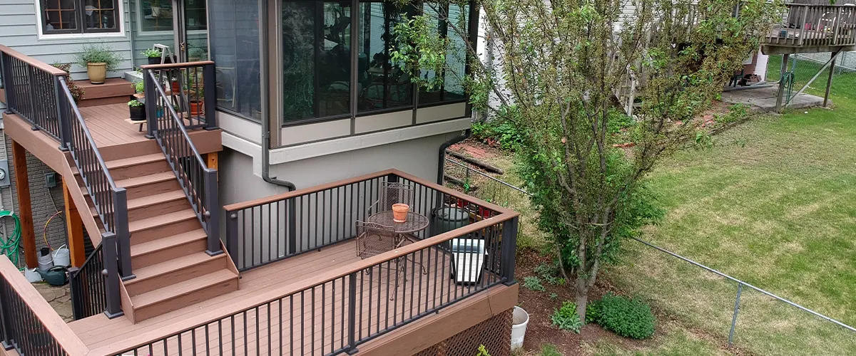 raised wooden deck on two levels