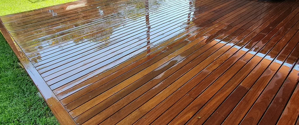 a wet outdoor deck