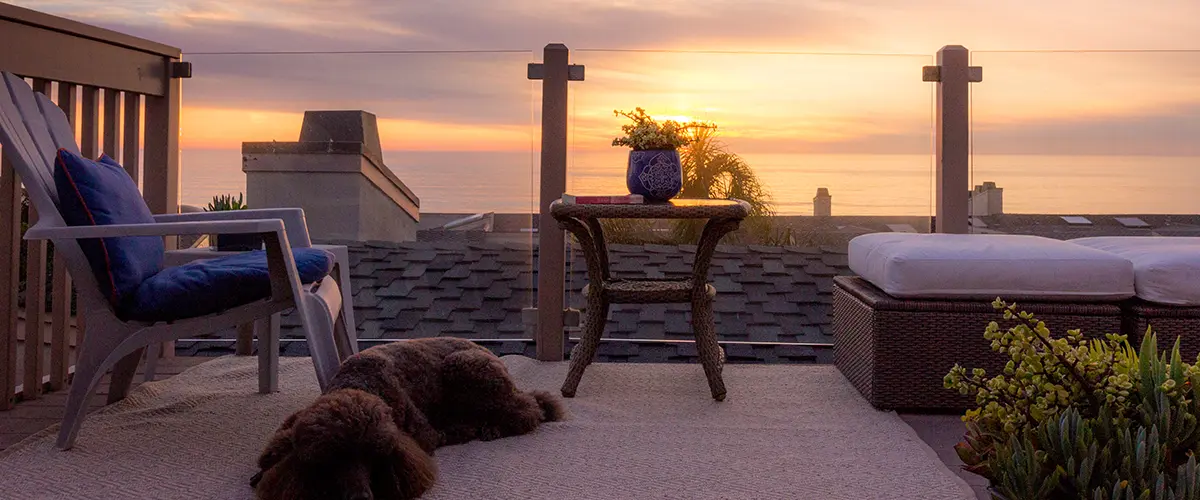 beautiful sunset on a deck rooftop