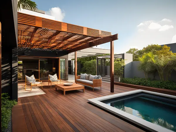 pergola covering a seating area