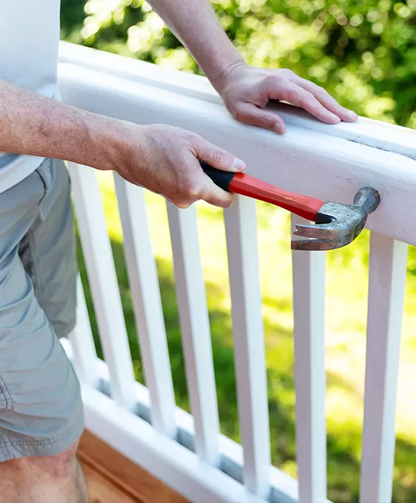 white wood Deck railing installation