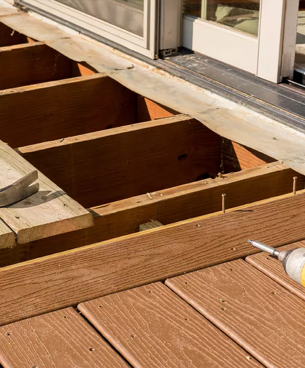 Deck Replacement of old wooden deck with composite material in Knoxville Tennessee, replacing deck boards tools