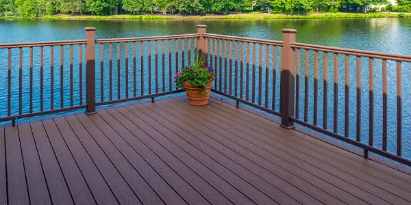 composite decking overlooking a lake