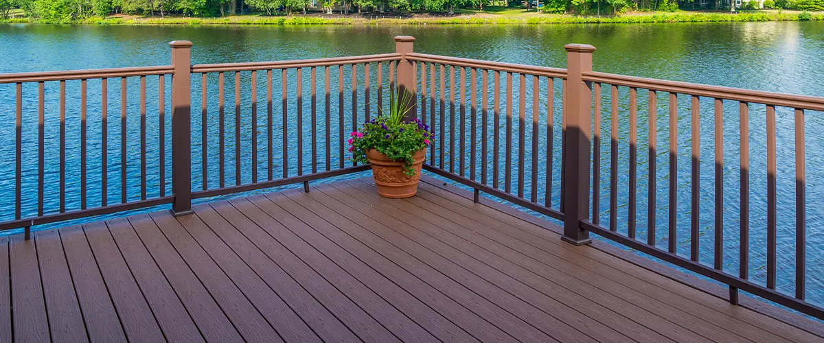Composite decking overlooking a lake.