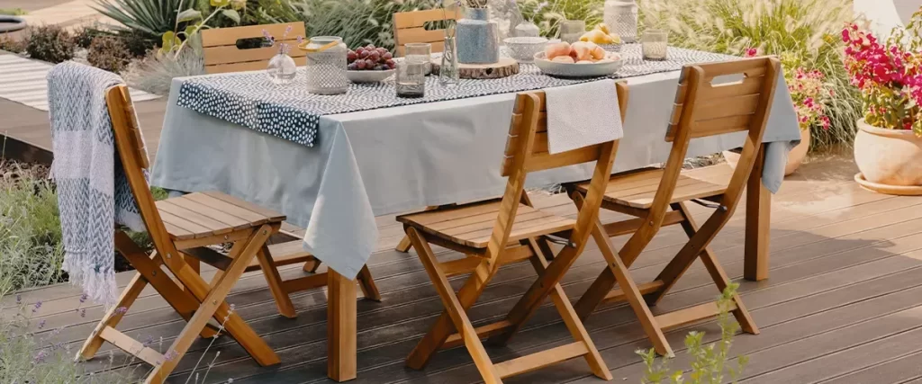 A deck with a dining table for family outdoor activities