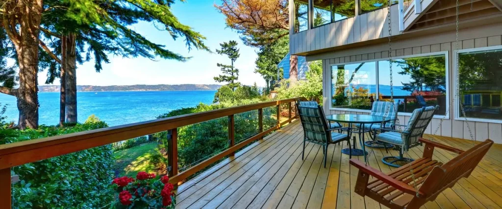 A beautiful lake house decks Kingston TN with a lake view