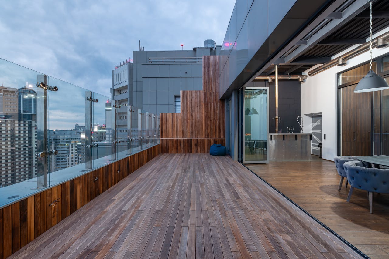 Wooden floor rooftop balcony house deck