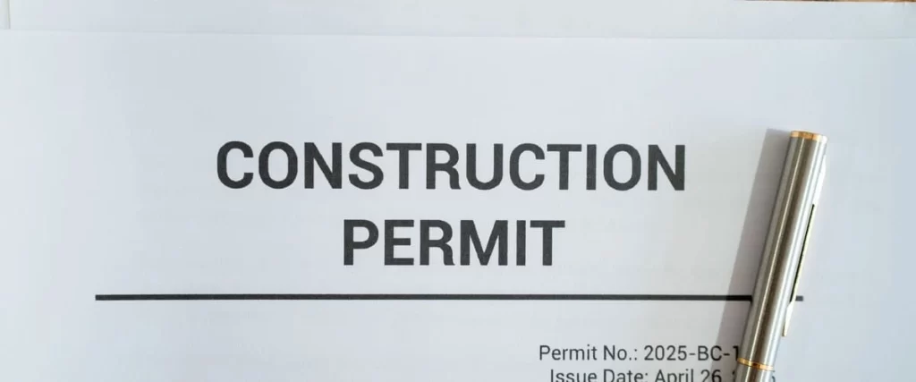 A close-up view of an official construction permit document with a 2025 issue date, essential for homeowners and contractors applying for deck permits.