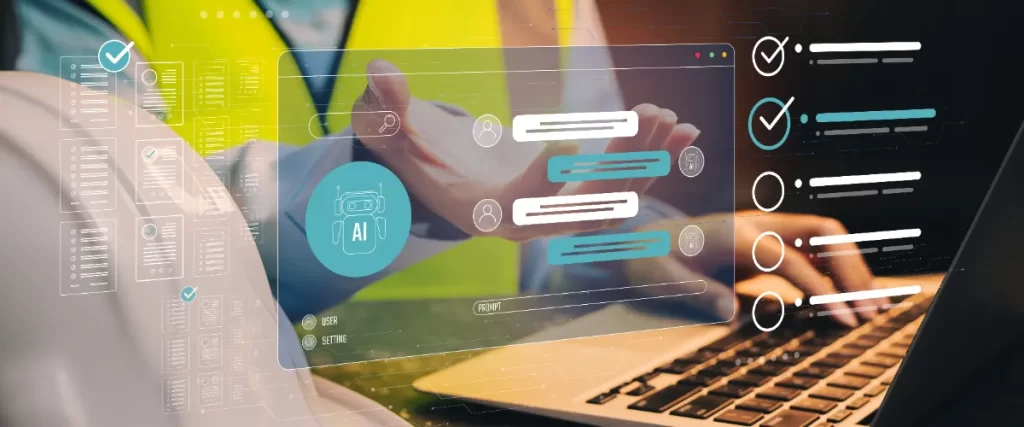 an illustration representing the use of artificial intelligence (AI) in a professional setting related to construction