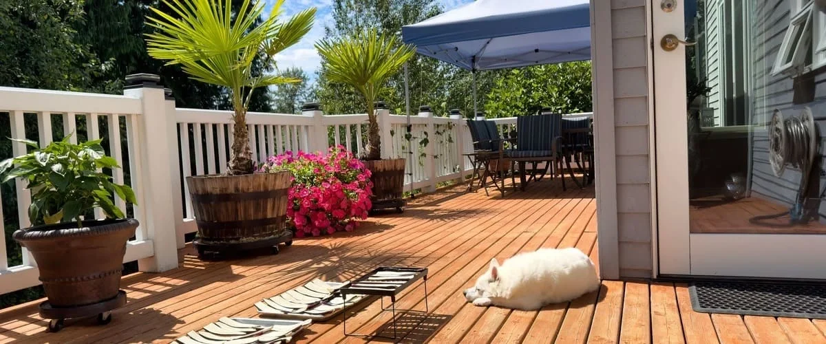 Detailed close-up view of grey durable composite deck flooring showing the slip-resistant texture.