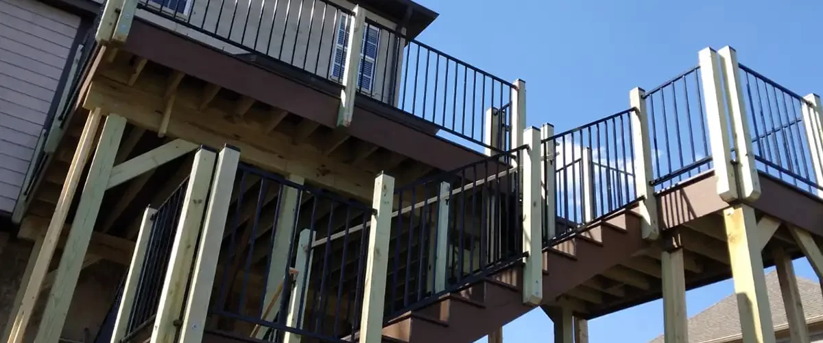 new built high deck stairwell made of wood